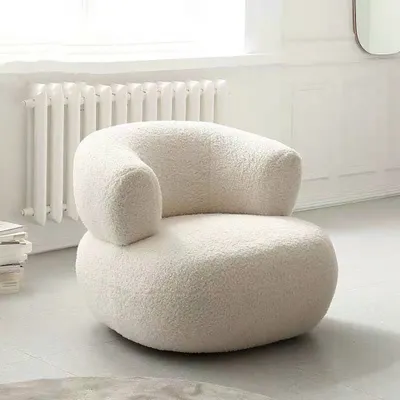 Produktbild von Gemütlicher Lounge-Sessel Sofa Designer-Sessel mit Bouclé-Stoff Lässige Relaxsessel Einzelsessel Polsterstuhl im modernen Design Weiß【SF33-white】
