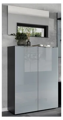 Produktbild von Garderoben Set Flurmöbel Schuhschrank 2-türig Spiegel Graphit mit Glasfront grau