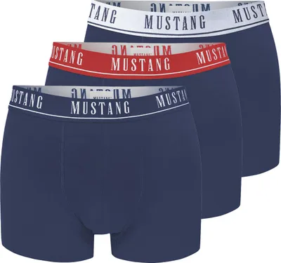 Immagine prodotto di Mustang set boxer uomo in cotone - Intimo confortevole con logo, Confezione da 3 pezzi, Blu, 95% cotone, 5% Spandex, Vita morbida, Stile sportivo, Vestibilità regolare XL