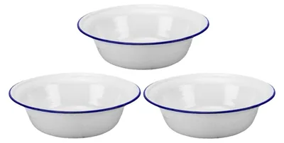 Produktbild von 3 Stück Emaille Schüsseln Vintage Suppenschüsseln 16 cm Weiß Emailliert Leicht Unzerbrechlich Multifunktional für Camping Picknick und Küche