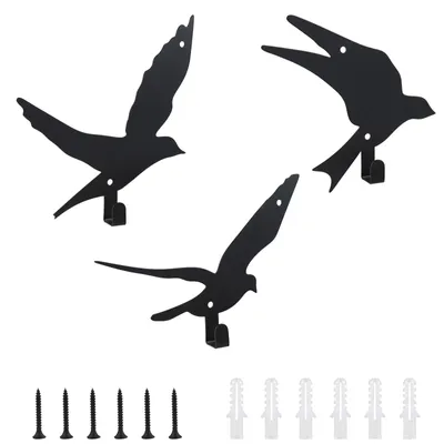 Wandhaken mit Vogel-Motiv, schwarz, 3 Haken, pulverbeschichtet