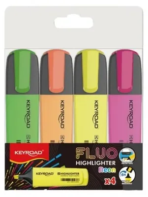 Obrázek produktu pro Zvýrazňovač Fluo Neon, šířka 1-5 mm, 4 kusy - Keyroad