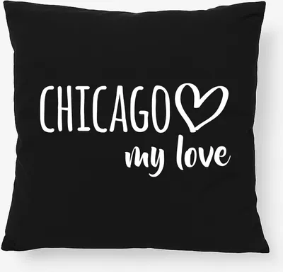 Produktbild von Huuraa Kissen Chicago my love 40x40cm mit Füllung Black Baumwolle Dekokissen Geschenkidee