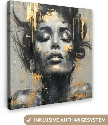 Produktbild von MuchoWow® - Leinwandbilder - Frau - Kunst - Gold - Abstrakt - Glamour, Wandbild, Wanddeko Bilder Wohnzimmer, 50x50cm