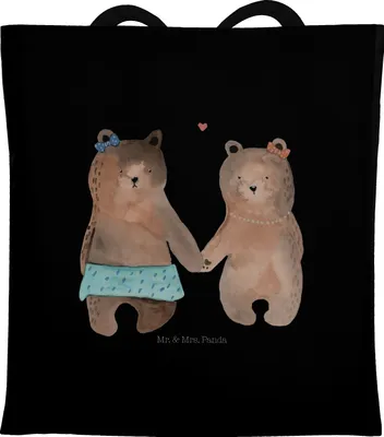 Produktbild von Mr. & Mrs. Panda Jutebeutel Bär Freundin - Schwarz - Geschenk, Schultasche, Teddy, Einkaufstasche, Tasche, Shopping, Tote Bag, canvas