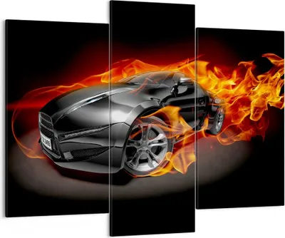 Produktbild von Bild auf Leinwand - Leinwandbild - Sportwagen Feuer Flammen Rauch - 130x100cm - Wand Bild - Wanddeko - Leinwanddruck - Bilder - Kunstdruck - Leinwand bilder - Wandkunst - CB130x100-2656