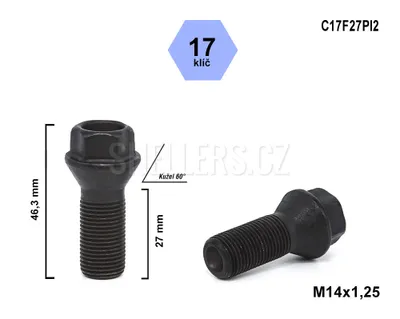 Obrázek produktu pro Kolový šroub M14x1,25x27 kuželový, klíč 17, C17F27BMW PI2, N3Z/S, výška 46,3 mm