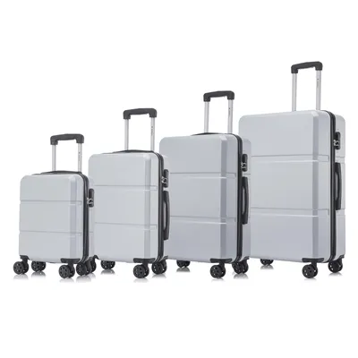 Produktbild von Suitcase Set, Rollkoffer Handgepäck, Kofferset, mit 4 Rollen 360°, Hartschalenreise Zahlenschloss, Weicher Gummigriff (4er Set, S,M,L&XL, Silber)