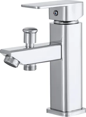 A chrome faucet on a white background.