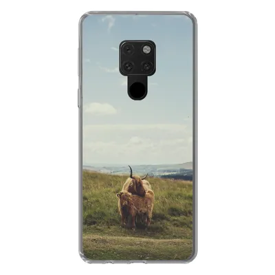 Produktbild von MuchoWow® Handyhülle Schutzhülle Hülle für Huawei P40 Lite Schottische Highlander - Gras - Wolken - Tiere Silikon Softcase Handy Hülle - Handy