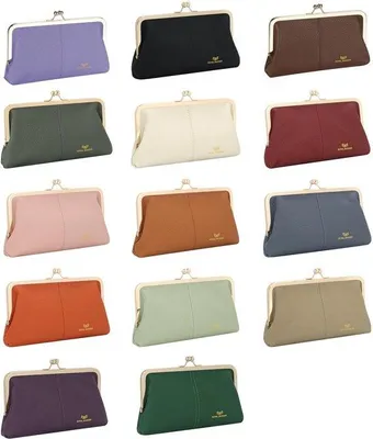Productafbeelding van Royal Bagger RFID Kiss Lock Portemonnee, Effen kleur Multi-card Slots Card Holder, Echt koeienleer Clutch Portemonnees voor vrouwen 1468