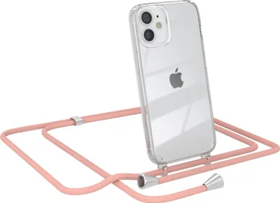 Produktbild von EAZY CASE Handykette kompatibel mit Apple iPhone 12 Mini, Handyhülle mit Umhängeband, Handykordel, Schutzhülle Clear, Band in Rosa
