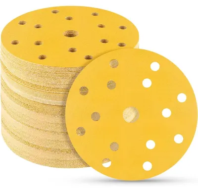 Immagine prodotto di Dischi abrasivi da 150 mm con sistema di fissaggio a velcro, grana 240, 15 fori, confezione da 50 pezzi, adatti per levigatrici eccentriche, per legno, metallo e vernici