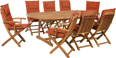 Produktbild von BELIANI Gartenmöbel Set Hellbraun Rot Akazienholz Textil 8-Sitzer inkl. Auflagen Terrasse Outdoor Modern Landhaus