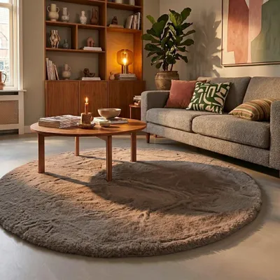 Produktbild von Volero - Hochflor Teppich Rund - Comfy Supreme Taupe - Ø 80 cm - Wohnzimmer, Esszimmer, Schlafzimmer - Ländlich, Modern, Skandinavisch