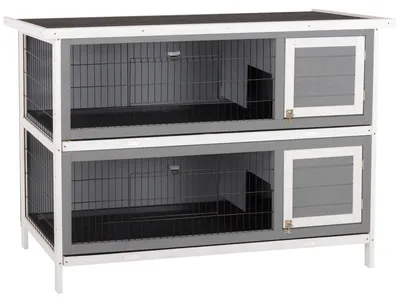 Zdjęcie produktu dla Klatka dla królików i świnek morskich (dla dwóch zwierząt) | Kolor: Szary | Wymiary: 50 x 136,4 x 93 cm