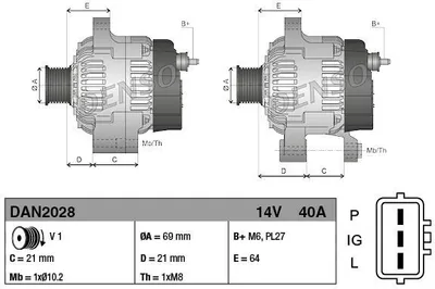 Obrázek produktu pro DENSO DAN2028 alternátor generátor LiMa 40A 14V