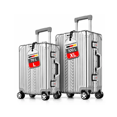 Produktbild von WINLIFE® SPARSET Koffer L+XL – 65cm & 75cm Hartschalenkoffer, ABS, Alu-Rahmen, TSA-Schloss, 4 Rollen, robuster & leichter Reisekoffer Silber