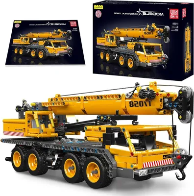 Productafbeelding van Techniek Truck Kraan - Bouwset Blokken - Model Bouwen - Functionele Kraanarm - 43.2 cm - Geel