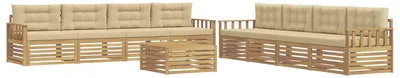 Produktbild von Outdoor-Sofagarnitur mit Kissen 9 pcs Weiß und Beige Polyester