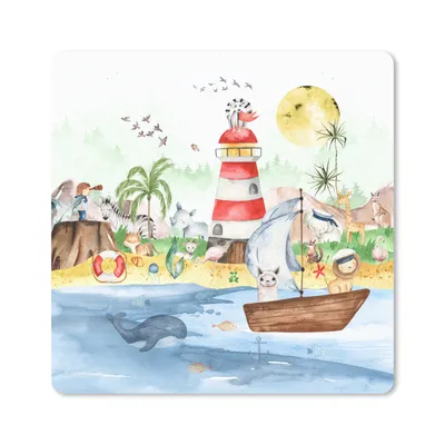 Produktbild von MuchoWow® Mauspad Mousepad Strand - Tiere - Kinder - Leuchtturm - Jungen 20x20 cm - Mousepads - Maus Mat - Pad - Mausunterlage - Desk Mat - Bureauartikeln