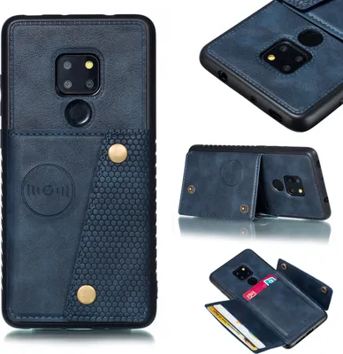 Produktbild von Für HUAWEI MATE 20 Doppelschnalle rutschfest stoßfest Handyhülle mit Karte Slot Bracket blau