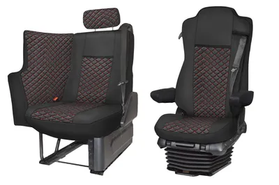 Obrázek produktu pro Potahy sedadel pro nákladní automobily Mercedes Actros MP4 MP5 SOLOSTAR, sada s červeným prošíváním