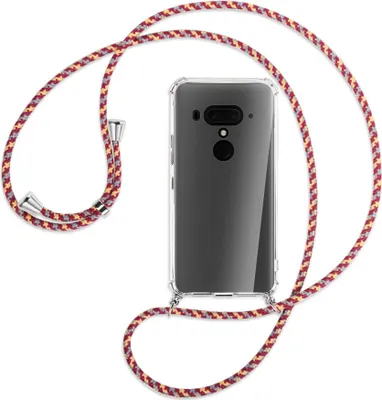 Produktbild von Handykette Backcover-Schutzhülle mit Band (Metall silberfarben) für HTC U12 Plus - weinrot/gelb/grau