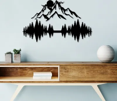 Image de Wallity, Nature And Mountain - 9, Accessoire mural décoratif en métal, 100 % METAL, noir, 52 x 20 cm