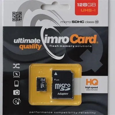 Obrázok produktu pre IMRO 10/128G UHS-I ADP, 128 GB, MicroSDHC, Trieda 10, UHS-I, Class 1 (U1), Čierna