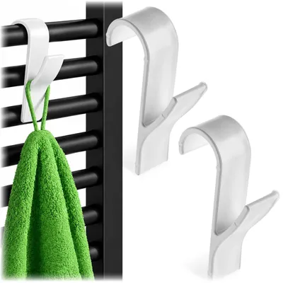Produktbild von KADAX Haken für Handtuchheizkörper, 2 Stück, Heizkörperhaken zum Aufhängen von Handtüchern im Badezimmer, Handtuchhalter für Badheizkörper (Weiß)