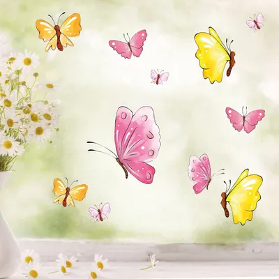 Produktbild von Fensterbild Frühling Pastell Schmetterlinge Fensteraufkleber Set wiederverwendbar Ostern Deko
