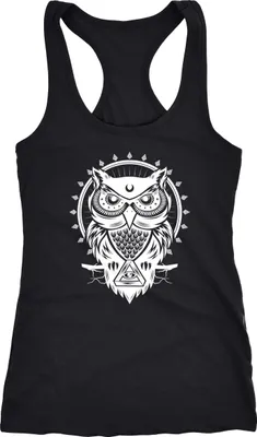 Produktbild von Damen Tank Top Tanktop Eule Mandala Owl Racerback Trägershirt Trägertop Neverless® schwarz XXL