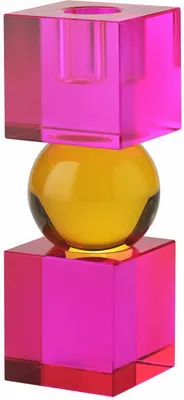 Produktbild von Gift Company Kerzenhalter Sari 2 Cubes, Kerzenständer, Glas, Pink / Orange, H 14 cm, 1163601013
