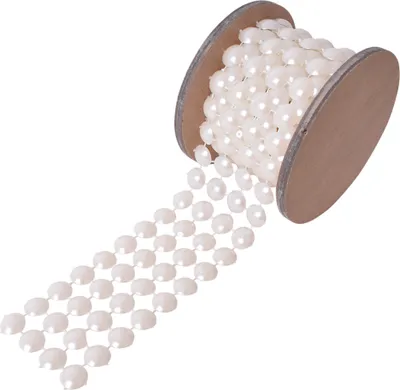 Produktbild von DIY Kunststoff Perlen Tischband Dekoration Bordüre Perlengirlande Deko Band 100 x 5 cm creme weiß