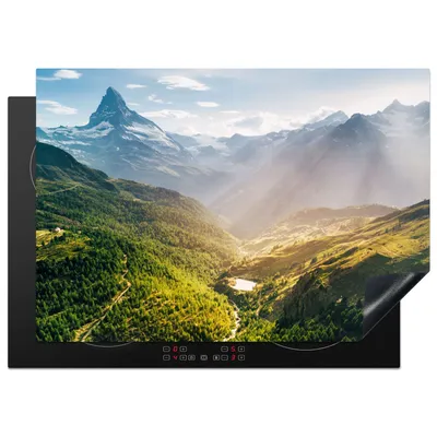 Produktbild von KitchenYeah© Herdabdeckplatte Berge - Pflanzen - Landschaft , 75x52cm, Küche Deko, Glaskeramikkochfeld Herdabdeckung, Abdeckplatte fùr Kochfeld