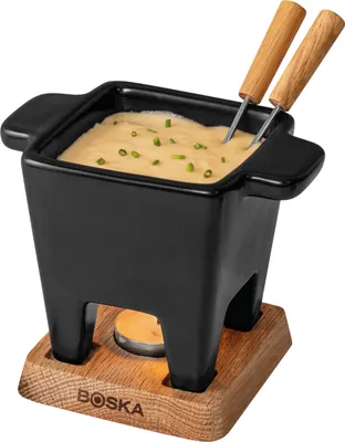 Image de Boska Tapas Fondue Nero - Petit service à fondue - Pour 1 à 2 personnes - Contenu 300 ml - Ink. Fourchettes à fondue - Passe au micro-ondes et au lave-vaisselle