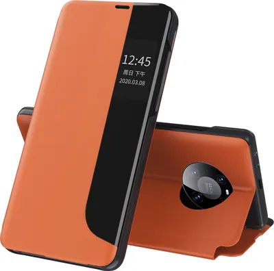 Produktbild von LaimTop Hülle für Huawei Mate 40 Pro, Smart View Fenster Flip Stand Cover Kunstleder Schutzhülle für Huawei Mate 40 Pro Orange