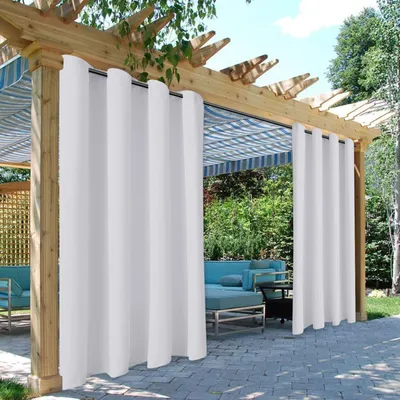 Image de lot de 2 rideaux d'extérieur imperméables Rideaux opaques Protection anti-UV,Blanc,213cm L*132cm L