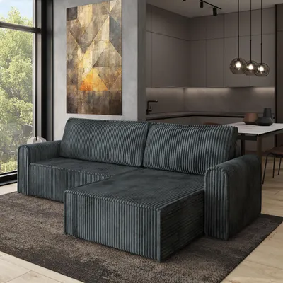 Produktbild von Masseno Ecksofa VALTINO mit Schlaffunktion L-Form, Sofa mit Bettkasten, Wohnzimmersofa, Couch, Soffa, Bettsofa, Couchgarnitur- Grau, TILIA 85