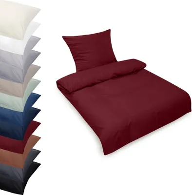 Produktbild von Bettwäsche Set 135x200-80x80cm 100% RENFORCE Baumwolle Kissenbezug Bettbezug, Farbe: Bordeaux