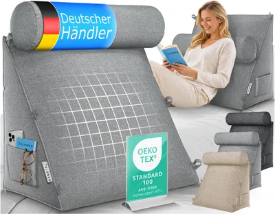 Produktbild von ELONEO Rückenkissen mit abnehmbarer Nackenrolle und Seitentasche, Rückenstützkissen mit waschbarem Bezug