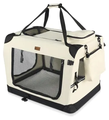 Productafbeelding van Draagtas hond transportbox - Opvouwbaar - Ademend - Beige - Maat S