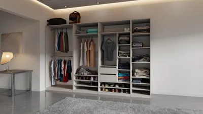Produktbild von Kleiderschrank 320 cm TRES B – großes offenes Schranksystem ohne Türen mit Schubladen & Kleiderstangen CASHMERE