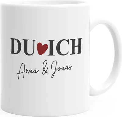Produktbild von personalisierte Kaffee-Tasse Du Ich mit Namen Herz Liebes-Geschenk Freundin Mann Geschenk-Tasse SpecialMe® weiß Keramik-Tasse
