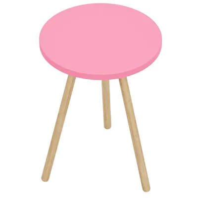 Produktbild von Vintage Beistelltisch Dreibein Holz Ablagetisch Kaffeetisch Nachttisch Rosa / Pink