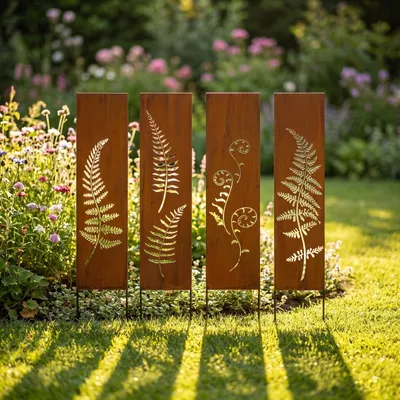 Immagine prodotto di Omgoods - Set di 4 pannelli decorativi in metallo per il giardino