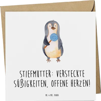 Produktbild von Mr. & Mrs. Panda Glückwunschkarte Stiefmutter Herzen - Weiß - Geschenk, Stiefkind, Grußkarte, Bonusmutter, faltkarte, doppelkarte, Humor, Geschenke, Familie, Handarbeit