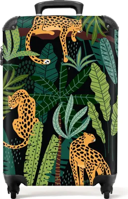 Obrázek produktu pro NoBoringSuitcases.com® Kufr Příruční zavazadlo Kufr na kolečkách Malý cestovní kufr na 4 kolečkách - Jungle - Panther - Pattern - Boys - Girls - Plants - Cabin Velikost < 55x40x23 cm & 55x40x20 cm - Foto kufr - Příruční kufr - Palubní zavazadloPříruční zavazadlo Kufr 55x35x20 cm, 36L,