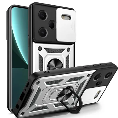 Produktbild von Outdoor Panzer Hülle Xiaomi Redmi Note 13 Pro+ Handyhülle Kameraschutz Ringhalte Silber